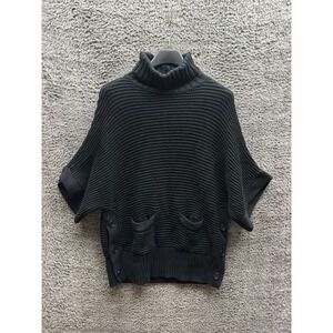 J.Crew Wool-Cashmere Blend Knitted Turtleneck Pullover Poncho Black Women Size M